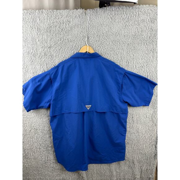 Columbia PFG Fishing Shirt Blue Short Sleeve Button Front Men’s 2XT Vented - Picture 11 of 13